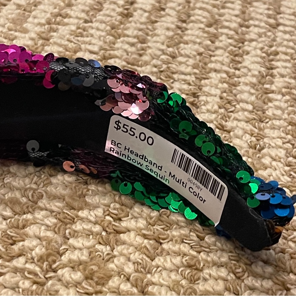 Brianna Cannon Multicolor Rainbow Sequin Knotted Headband NWT - Picture 4 of 6